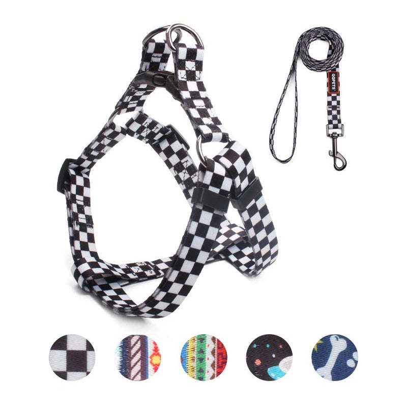 QQPETS Dog Harness Leash Set Adjustable Heavy Duty No Pull Halter Harnesses for Small Medium Large Breed Dogs Back Clip Anti-Twist Perfect for Walking (S(14"-20" Chest Girth), Black Plaid) - Image 1